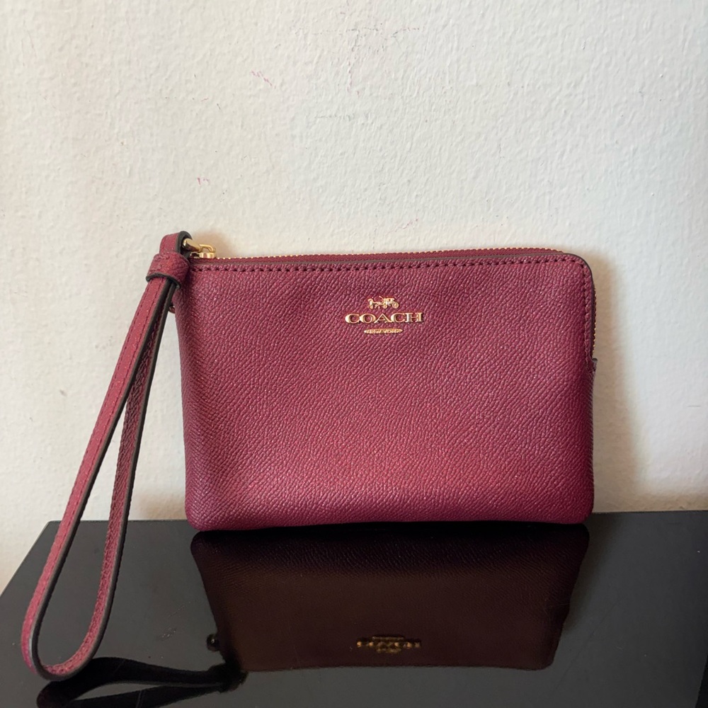 Coach Burgundy Leather Wristlet with Gold Hardware